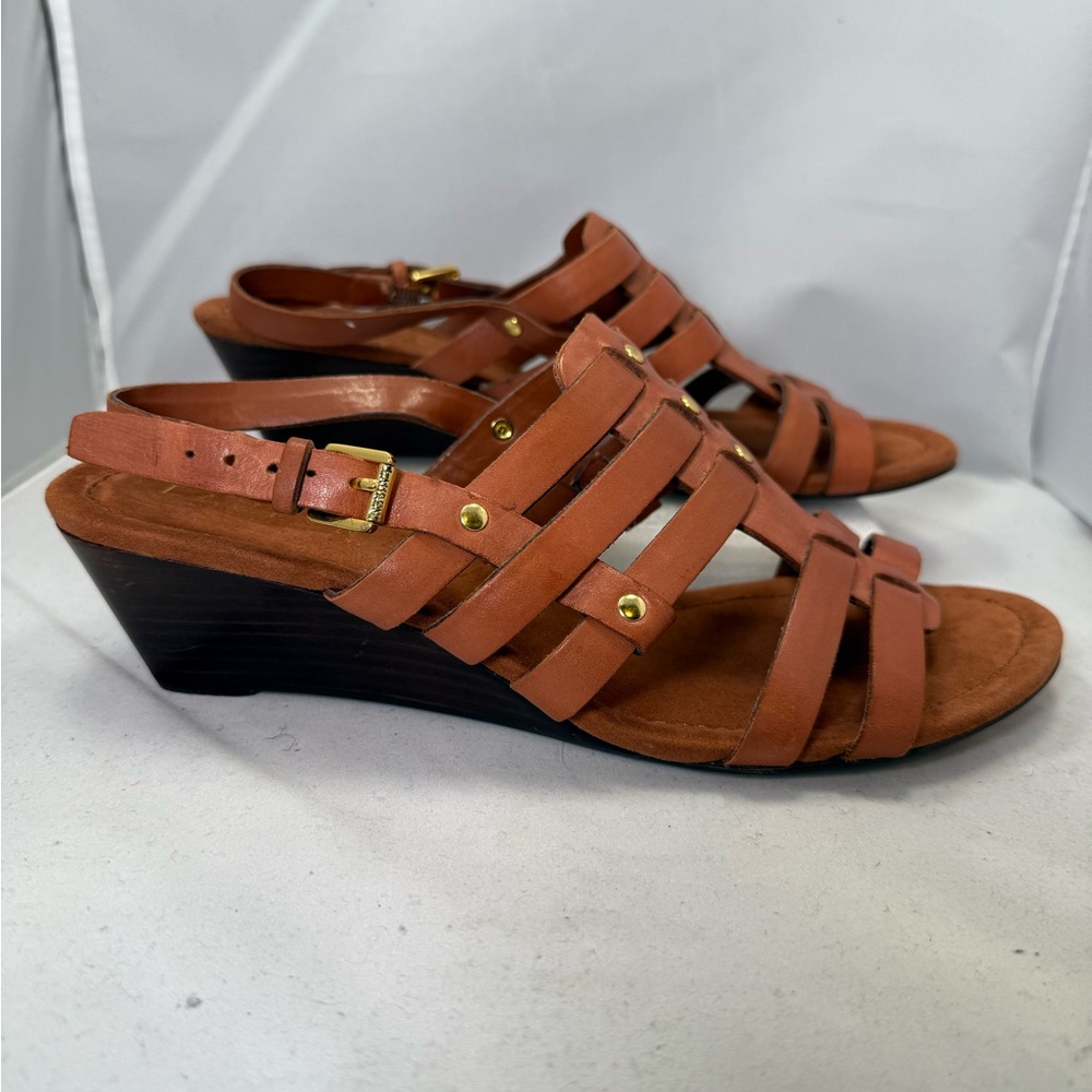 Lauren Ralph Lauren Lucetta Wedged Open Toe Brown Sandals Size 7.5